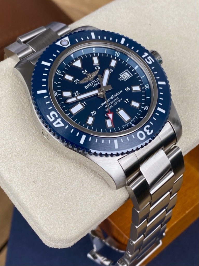  Shop Authentic Breitling Superocean 44mm Special Blue Dial Silver Steel Strap Watch for Men - Y17393161C1A1 - Luxxuri