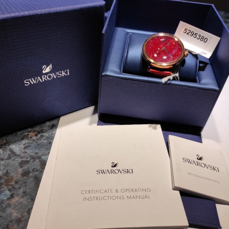  Shop Authentic Swarovski Crystalline Hours Red Crystal Dial Red Leather Strap Watch for Women - 5295380 - Luxxuri