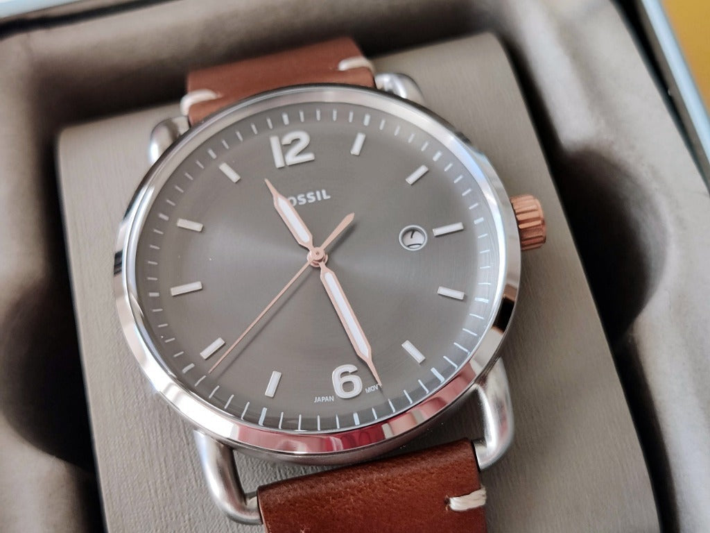  Shop Authentic Fossil Commuter Grey Dial Brown Leather Strap Watch for Men - FS5417 - Luxxuri