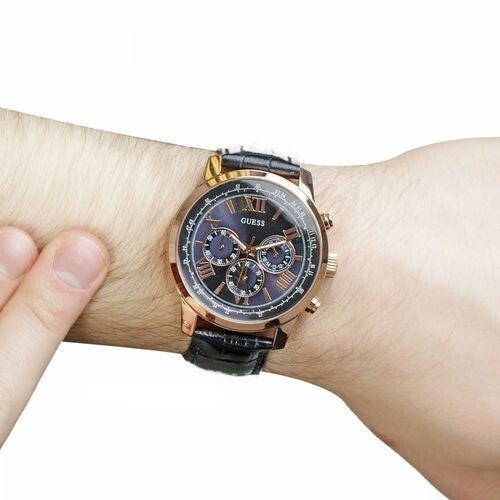  Shop Authentic Guess Horizon Chronograph Blue Dial Blue Leather Strap Watch For Men - W0380G5 - Luxxuri