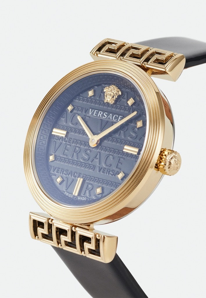  Shop Authentic Versace Greca Meander Black Dial Black Leather Strap Watch for Women - VELW00420 - Luxxuri