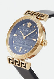  Shop Authentic Versace Greca Meander Black Dial Black Leather Strap Watch for Women - VELW00420 - Luxxuri
