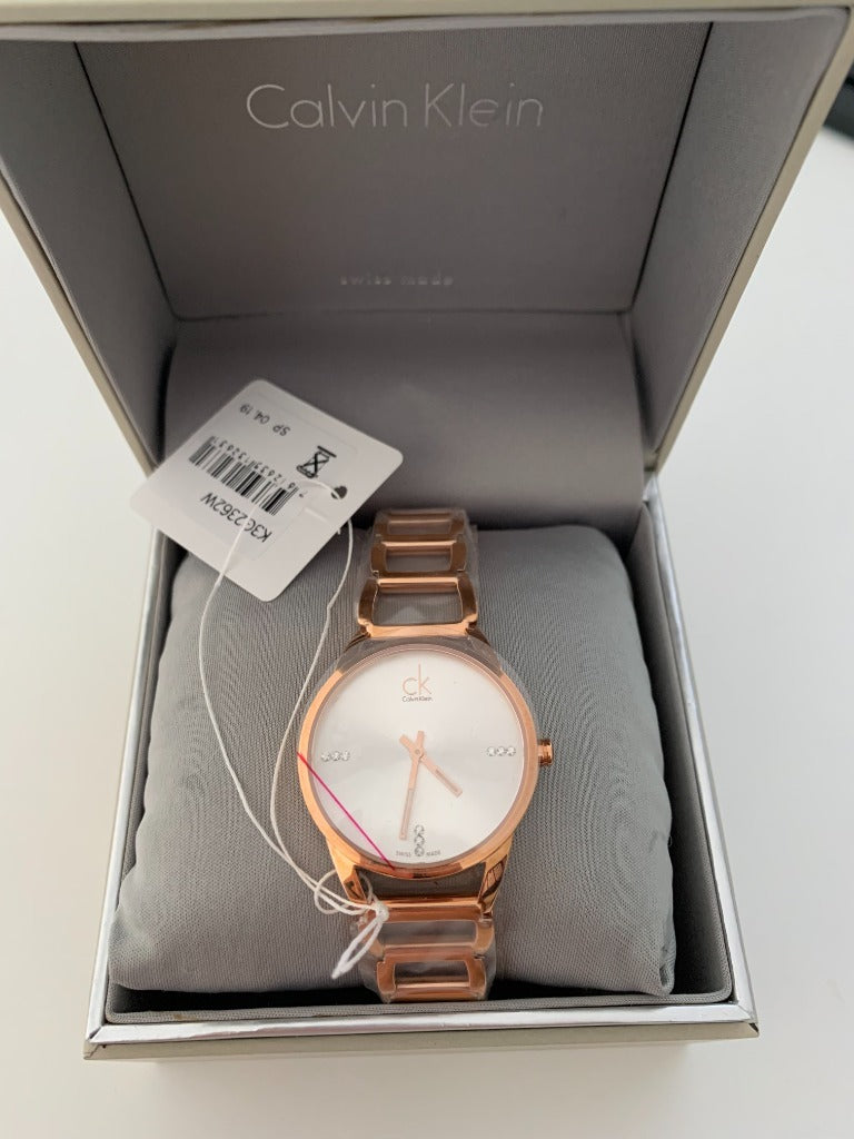  Shop Authentic Calvin Klein Stately White Dial Gold Steel Strap Watch for Women - K3G2362W - Luxxuri