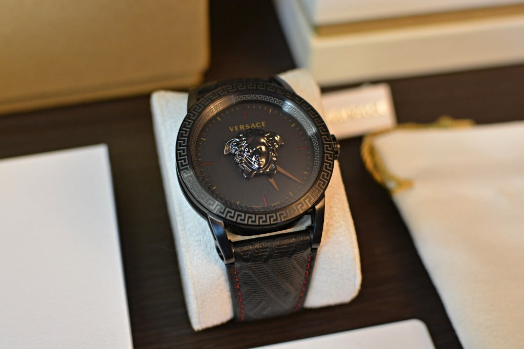  Shop Authentic Versace Palazzo Empire Black Dial Black Leather Strap Watch for Men - VERD00218 - Luxxuri