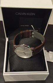  Shop Authentic Calvin Klein Minimal Silver Dial Brown Leather Strap Watch for Men - K3M211G6 - Luxxuri
