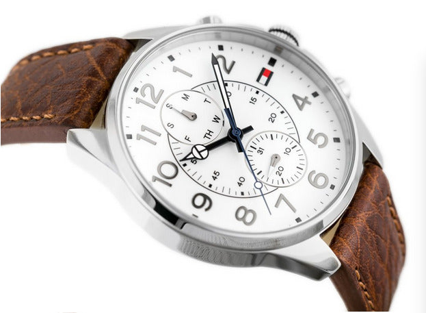 Shop Authentic Tommy Hilfiger Dean Quartz Multifunction White Dial Brown Leather Strap Watch for Men - 1791274 - Luxxuri