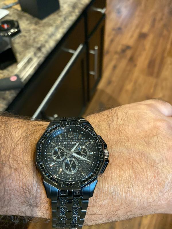  Shop Authentic Bulova Octova Chronograph Black Crystal Dial Black Steel Strap Watch for Men - 98C134 - Luxxuri