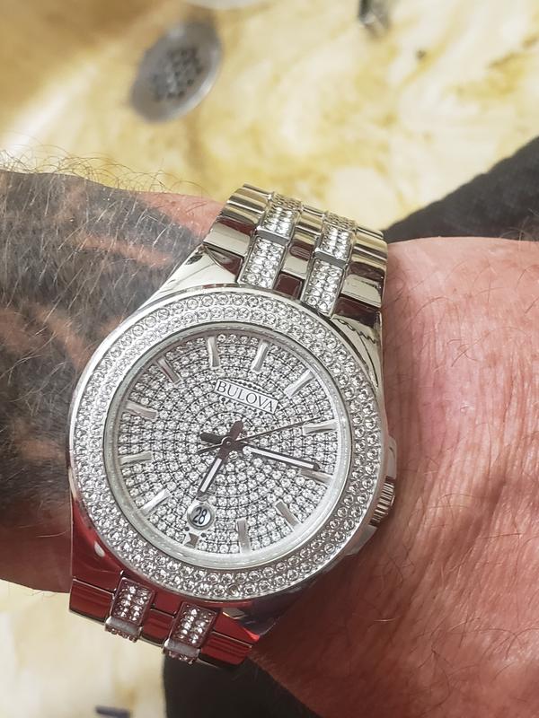 Shop Authentic Bulova Crystal Pave Silver Dial Silver Steel Strap Watch for Men - 96B235 - Luxxuri