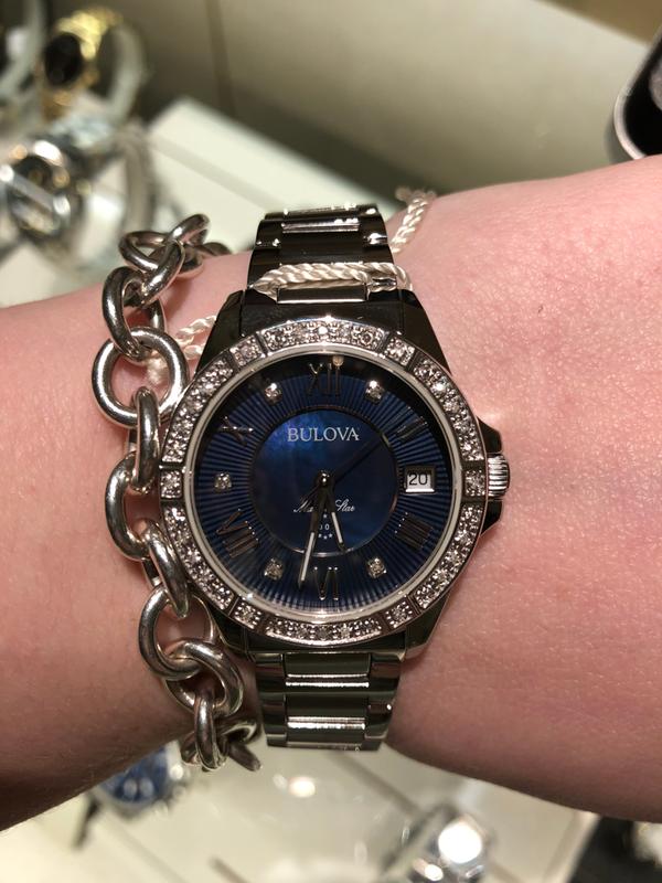  Shop Authentic Bulova Marine Star Blue Dial Silver Steel Strap Watch for Women - 96R215 - Luxxuri