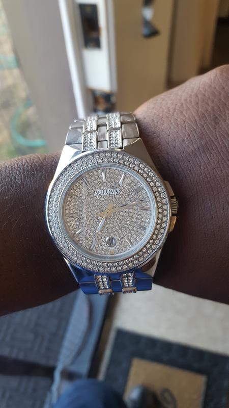  Shop Authentic Bulova Crystal Pave Silver Dial Silver Steel Strap Watch for Men - 96B235 - Luxxuri