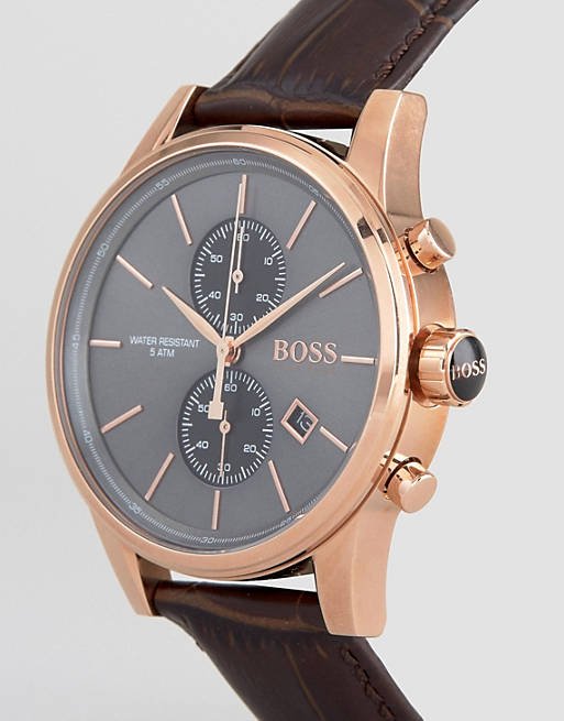  Shop Authentic Hugo Boss Jet Grey Dial Brown Leather Strap Watch for Men - 1513281 - Luxxuri