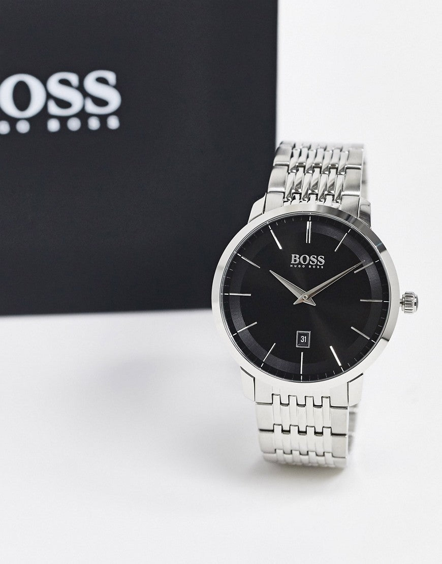  Shop Authentic Hugo Boss Officer Black Dial Silver Steel Strap Watch for Men - 1513614 - Luxxuri
