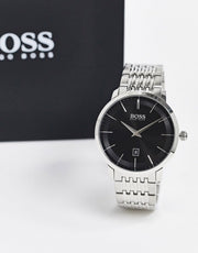  Shop Authentic Hugo Boss Officer Black Dial Silver Steel Strap Watch for Men - 1513614 - Luxxuri