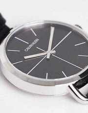  Shop Authentic Calvin Klein Even Black Dial Black Leather Strap Watch for Women  - K7B231CZ - Luxxuri
