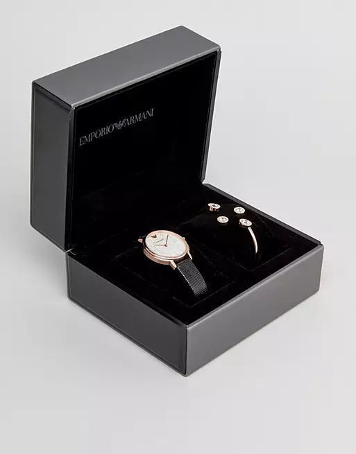  Shop Authentic Emporio Armani Kappa Mother of Pearl Dial Black Leather Strap Watch For Women - AR80011 - Luxxuri
