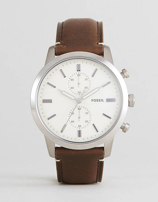  Shop Authentic Fossil Townsman Chronograph White Dial Brown Leather Strap Watch for Men - FS5350 - Luxxuri
