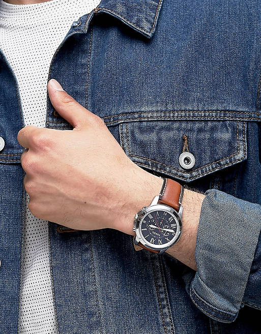  Shop Authentic Fossil Grant Chronograph Blue Dial Brown Leather Strap Watch for Men - FS5210 - Luxxuri