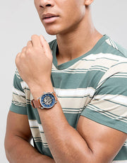  Shop Authentic Fossil Commuter Automatic Skeleton Blue Dial Brown Leather Strap Watch for Men - ME3159 - Luxxuri