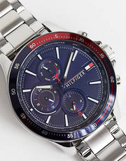  Shop Authentic Tommy Hilfiger Bank Chronograph Blue Dial Silver Steel Strap Watch for Men - 1791718 - Luxxuri