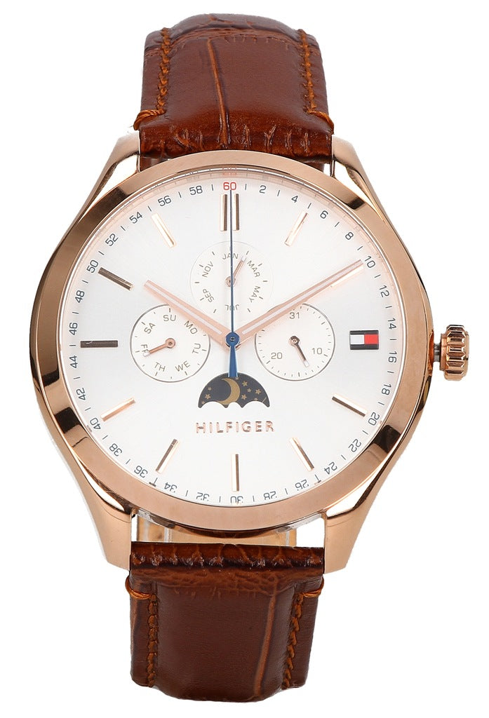  Shop Authentic Tommy Hilfiger Oliver Chronograph White Dial Brown Leather Strap Watch for Men - 1791306 - Luxxuri