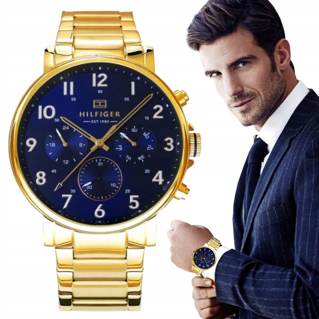  Shop Authentic Tommy Hilfiger Daniel Chronograph Blue Dial Gold Steel Strap Watch for Men - 1710384 - Luxxuri