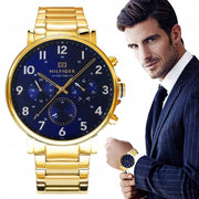  Shop Authentic Tommy Hilfiger Daniel Chronograph Blue Dial Gold Steel Strap Watch for Men - 1710384 - Luxxuri