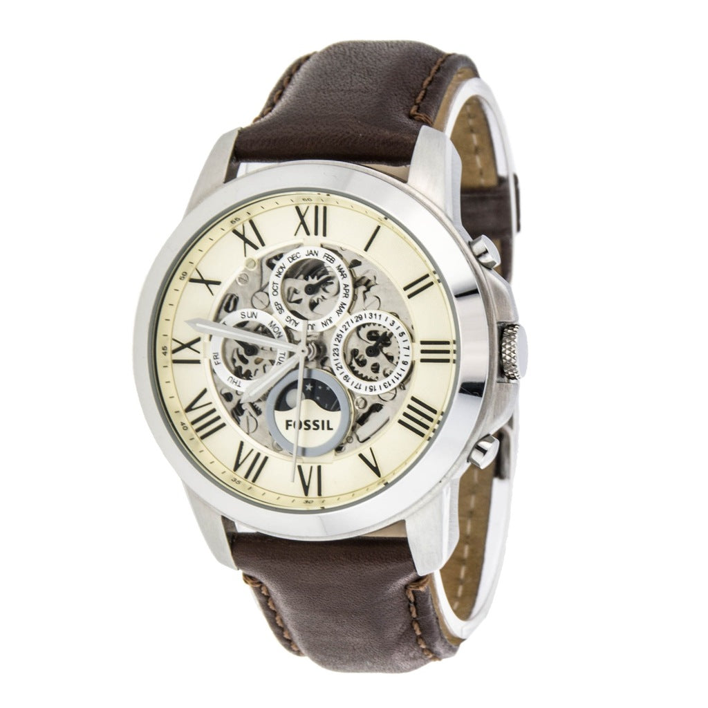  Shop Authentic Fossil Grant Automatic White Dial Brown Leather Strap Watch for Men -  ME3027 - Luxxuri