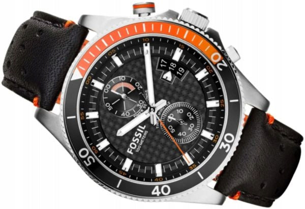  Shop Authentic Fossil Wakefield Chronograph Black Dial Black Leather Strap Watch for Men - CH2953 - Luxxuri