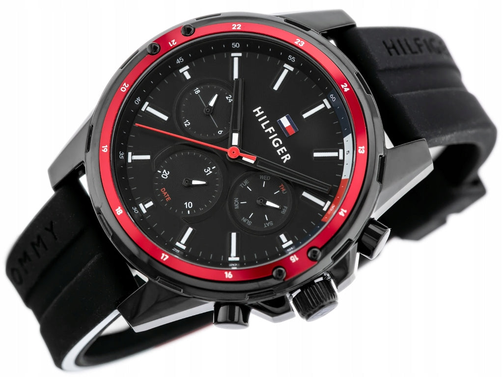  Shop Authentic Tommy Hilfiger Mason Black Dial Black Rubber Strap Watch for Men - 1791793 - Luxxuri