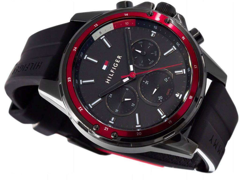  Shop Authentic Tommy Hilfiger Mason Black Dial Black Rubber Strap Watch for Men - 1791793 - Luxxuri