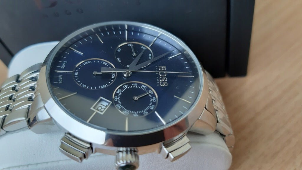  Shop Authentic Hugo Boss Associate Blue Dial Silver Steel Strap Watch for Men - 1513269 - Luxxuri