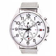  Shop Authentic Tommy Hilfiger Dean Chronograph White Dial Silver Mesh Bracelet Watch for Men - 1791277 - Luxxuri