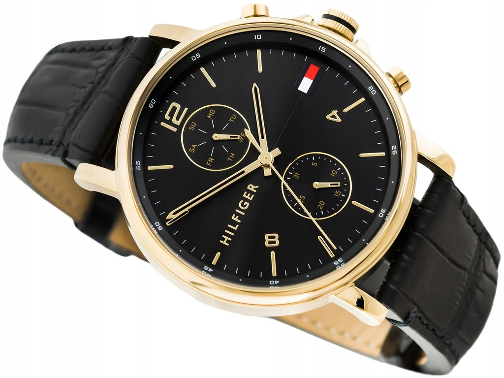  Shop Authentic Tommy Hilfiger Daniel Black Dial Black Leather Strap Watch for Men - 1710417 - Luxxuri