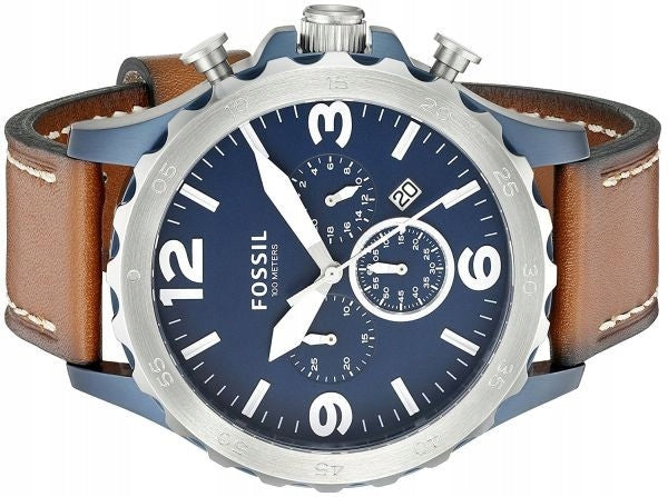  Shop Authentic Fossil Nate Chronograph Navy Blue Dial Brown Leather Strap Watch for Men - JR1504 - Luxxuri