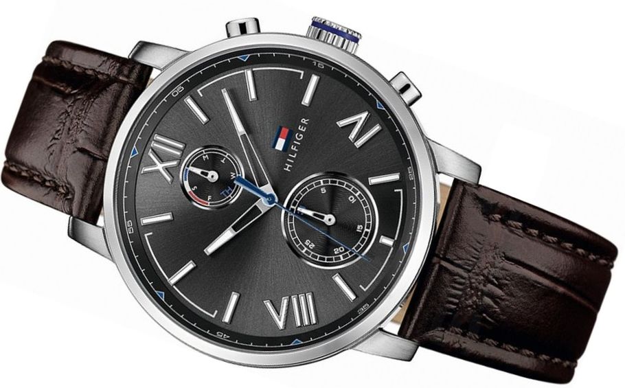  Shop Authentic Tommy Hilfiger Aiden Quartz Black Dial Brown Leather Strap Watch for Men - 1791309 - Luxxuri