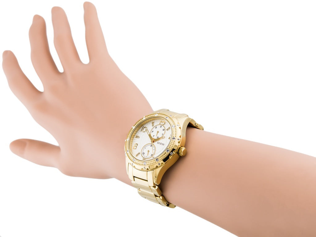  Shop Authentic Guess Siren Diamonds Silver Dial Gold Steel Strap Watch for Women - W0442L2 - Luxxuri