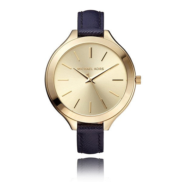  Shop Authentic Michael Kors Runway Quartz Gold Dial Blue Leather Strap Watch For Women - MK2285 - Luxxuri