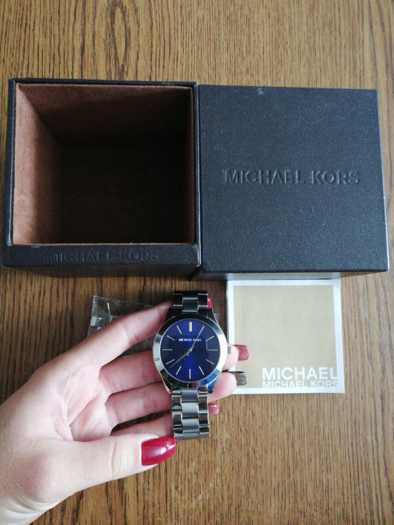  Shop Authentic Michael Kors Slim Runway Quartz Blue Dial Silver Steel Strap Watch For Women - MK3379 - Luxxuri