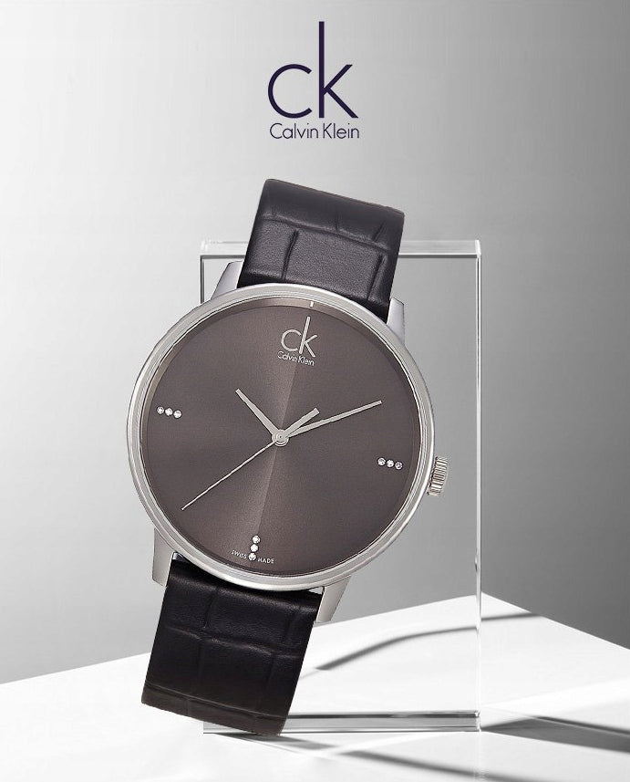  Shop Authentic Calvin Klein Grey Dial Black Leather Strap Watch for Women - K2Y2Y1CU - Luxxuri