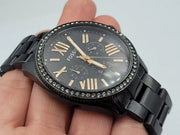  Shop Authentic Fossil Cecile Multi Function Crystals Black Dial Black Steel Strap Watch for Women - AM4522 - Luxxuri