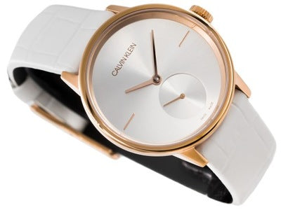  Shop Authentic Calvin Klein Accent Silver Dial White Leather Strap Watch for Women - K2Y236K6 - Luxxuri
