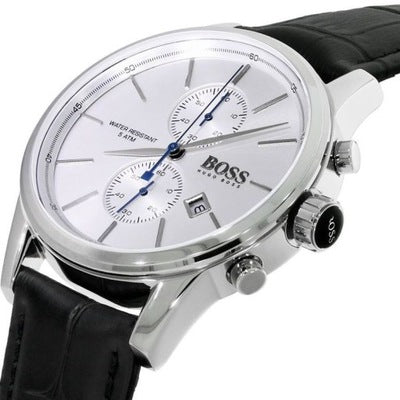  Shop Authentic Hugo Boss Jet Silver Dial Black Leather Strap Watch for Men - 1513282 - Luxxuri
