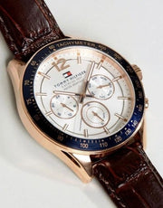  Shop Authentic Tommy Hilfiger Luke Quartz White Dial Brown Leather Strap Watch for Men - 1791118 - Luxxuri