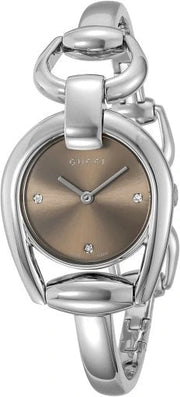  Shop Authentic Gucci Horsebit Collection Quartz Brown Dial Silver Steel Strap Watch For Women - YA139501 - Luxxuri