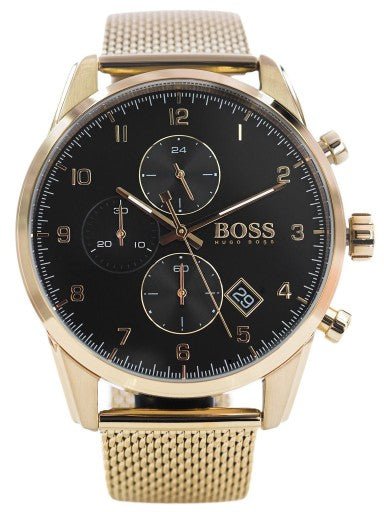  Shop Authentic Hugo Boss Skymaster Black Dial Gold Mesh Bracelet Watch for Men - 1513838 - Luxxuri