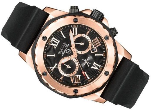  Shop Authentic Bulova Marine Star Chronograph Black Dial Black Rubber Strap Watch for Men - 98B104 - Luxxuri