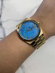  Shop Authentic Michael Kors Channing Turquoise Dial Gold Steel Strap Watch For Women - MK5894 - Luxxuri