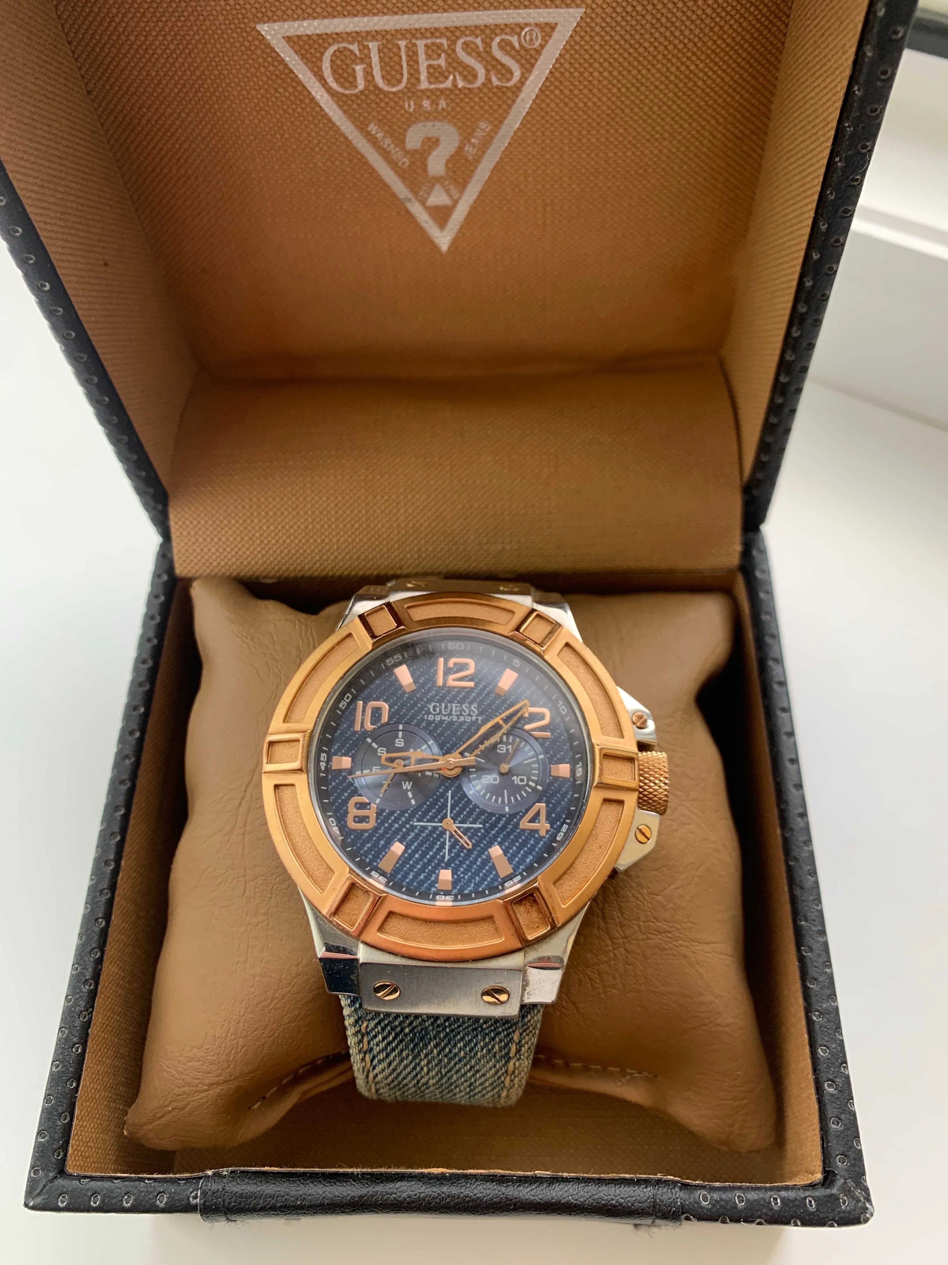  Shop Authentic Guess Rigor Analog Blue Dial Blue Denim Strap Watch For Men - W0040G6 - Luxxuri