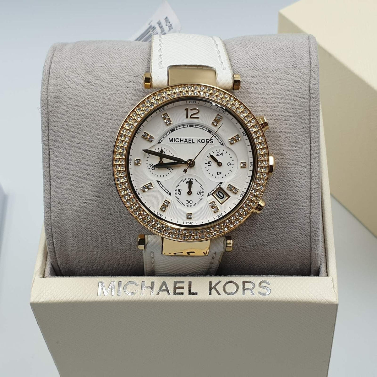  Shop Authentic Michael Kors Parker White Dial with Diamonds White Leather Strap Watch for Women - MK2290 - Luxxuri