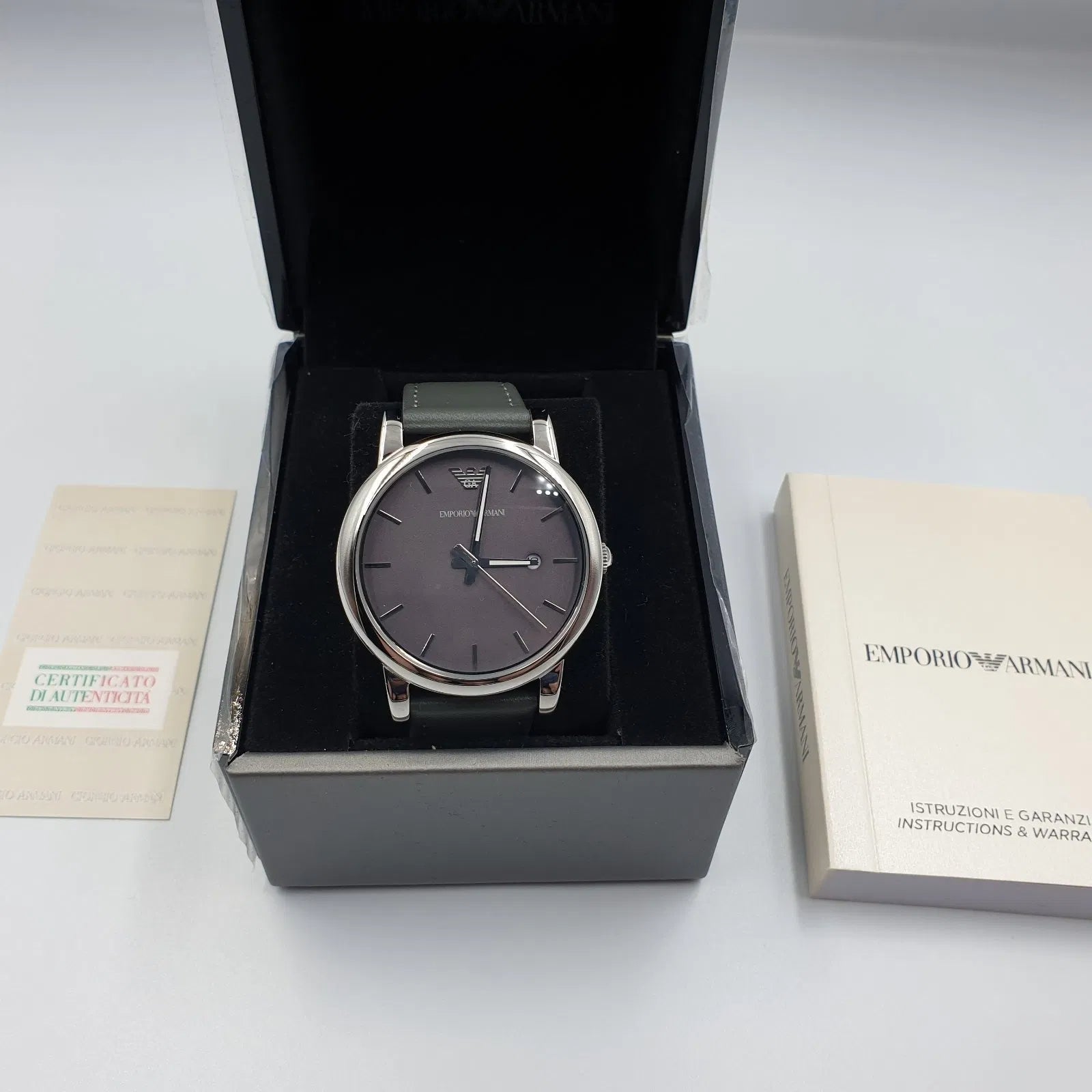  Shop Authentic Emporio Armani Classic Quartz Grey Dial Grey Leather Strap Watch For Men - AR1730 - Luxxuri